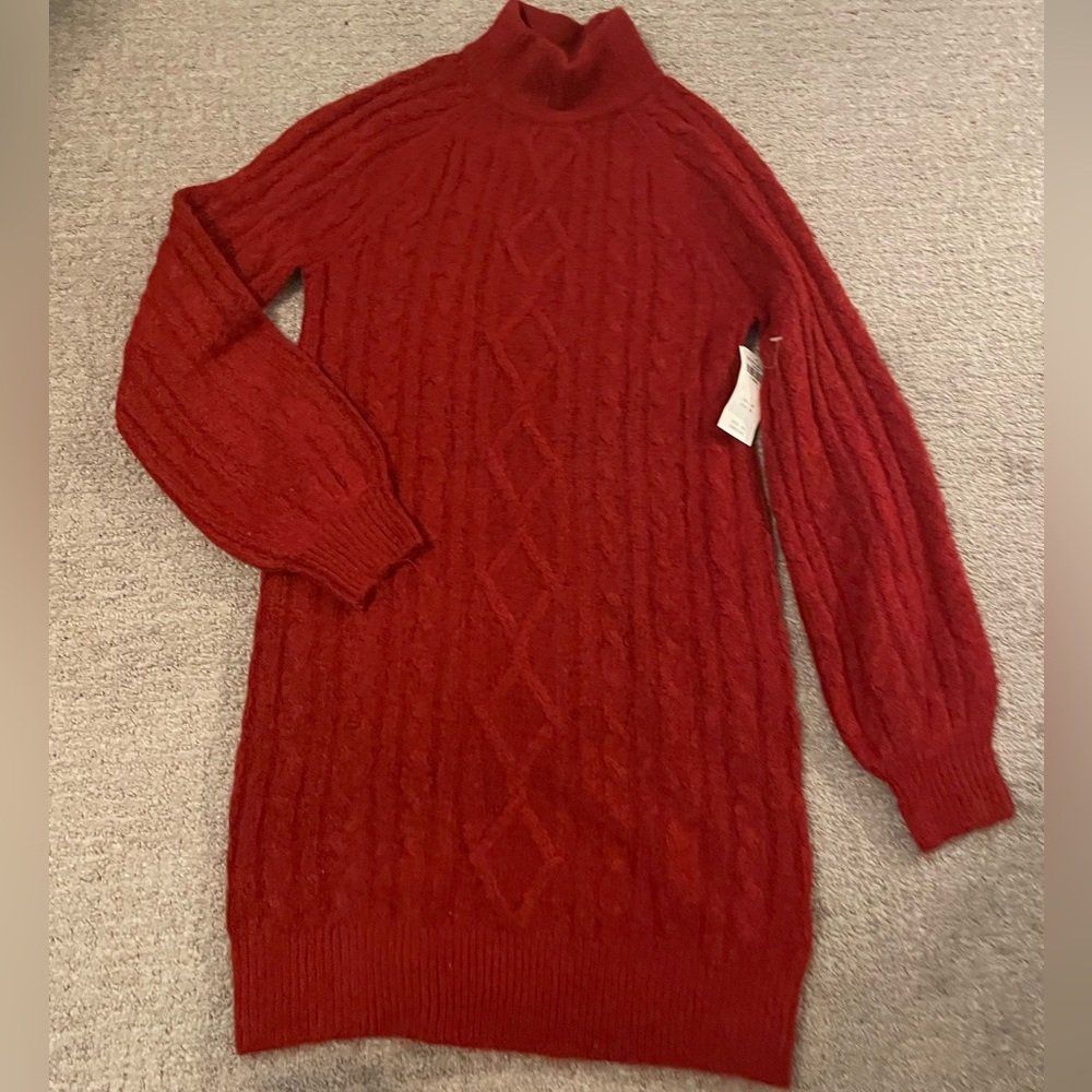 Abercrombie & Fitch | Red Long Sleeve Mockneck Cable Knit Sweater Dress | XS NWT